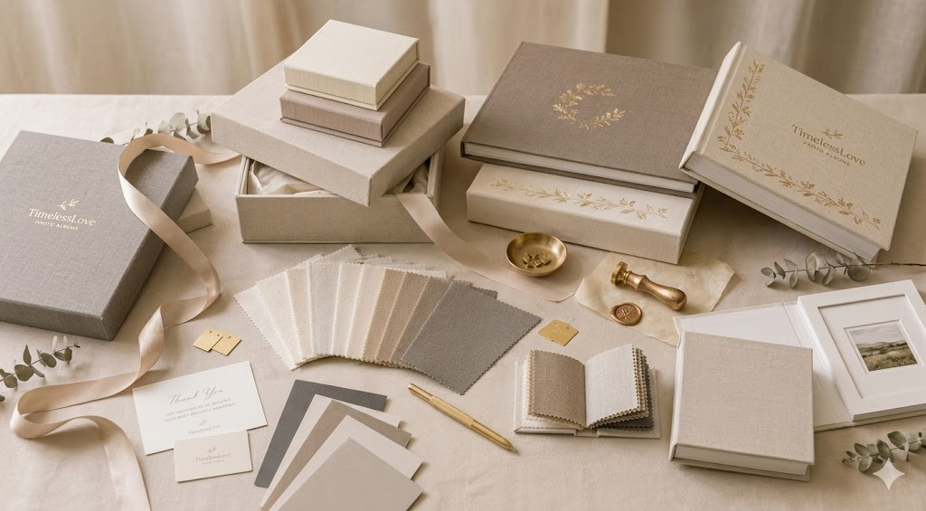 Custom album materials, colors and packaging samples