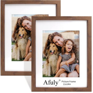 11x14 Picture Frame 8x10 Picture Frame with Mat Modern Walnut Photo Frame Set for Wall and Tabletop Gallery Home Decor