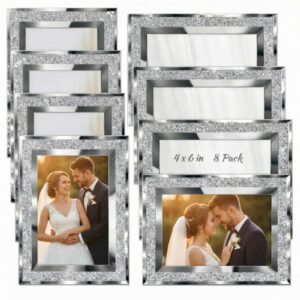 Crystal Glass Silver Photo Frame 4x6 5x7 8x10 Picture Frame Glass for Tabletop Display Vertical or Horizontal for Home & Wedding